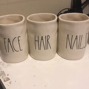 Ceramic Rae Dunn Bathroom Organizers - Face, Hair, Nails Set - Cream